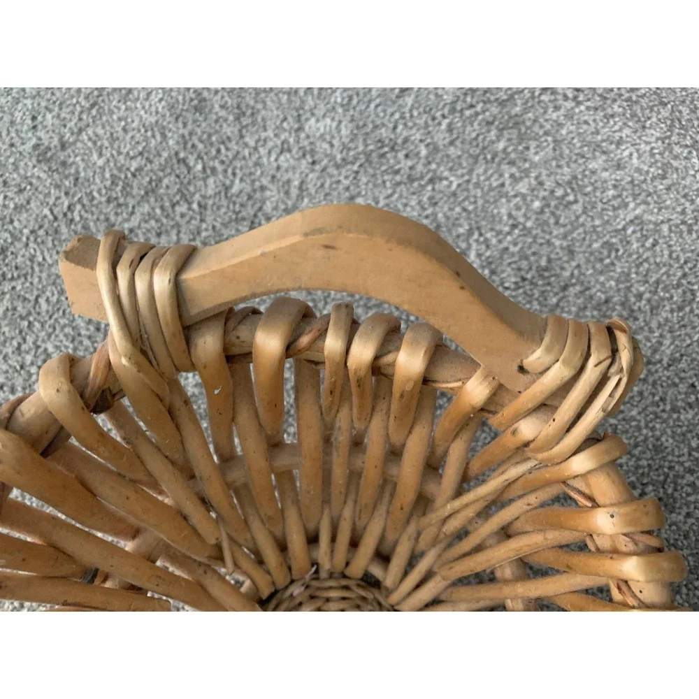 Vintage Wicker Boat Basket Wooden Handles Rustic Boho Cottagecore Home Decor